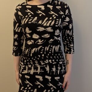 next Black and Cream Abstract Bow-Accent Dress